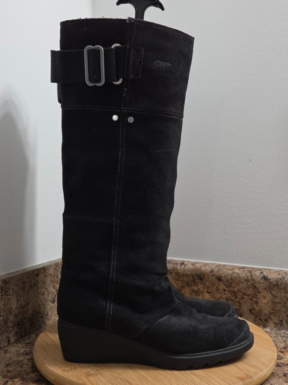 Sorel Toronto Womens Tall Knee High Black Suede Wedge Boots Size 8 Waterproof